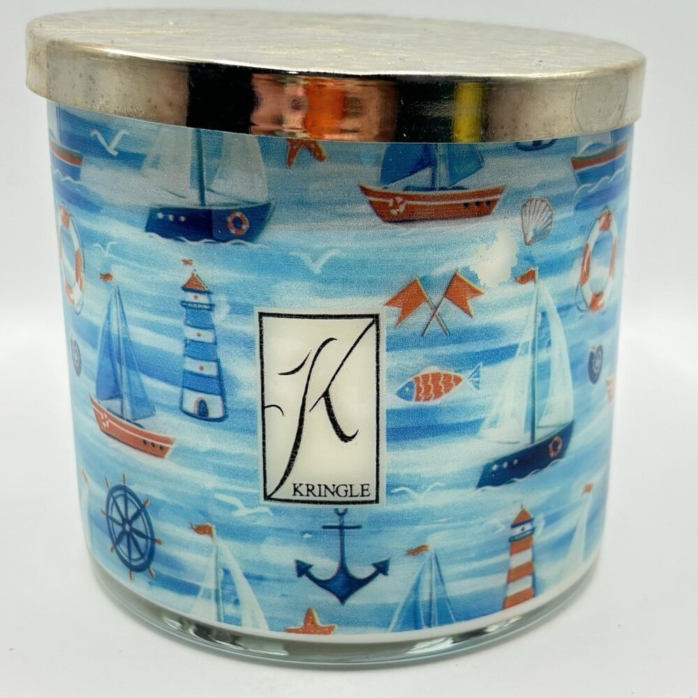 Kringle Candle Salt Water Taffy 3 Wick Painted Jar Soy Candle Nautical Boat 14oz - Picture 2 of 13